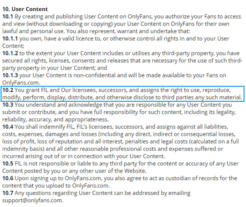 OnlyFans terms & conditions